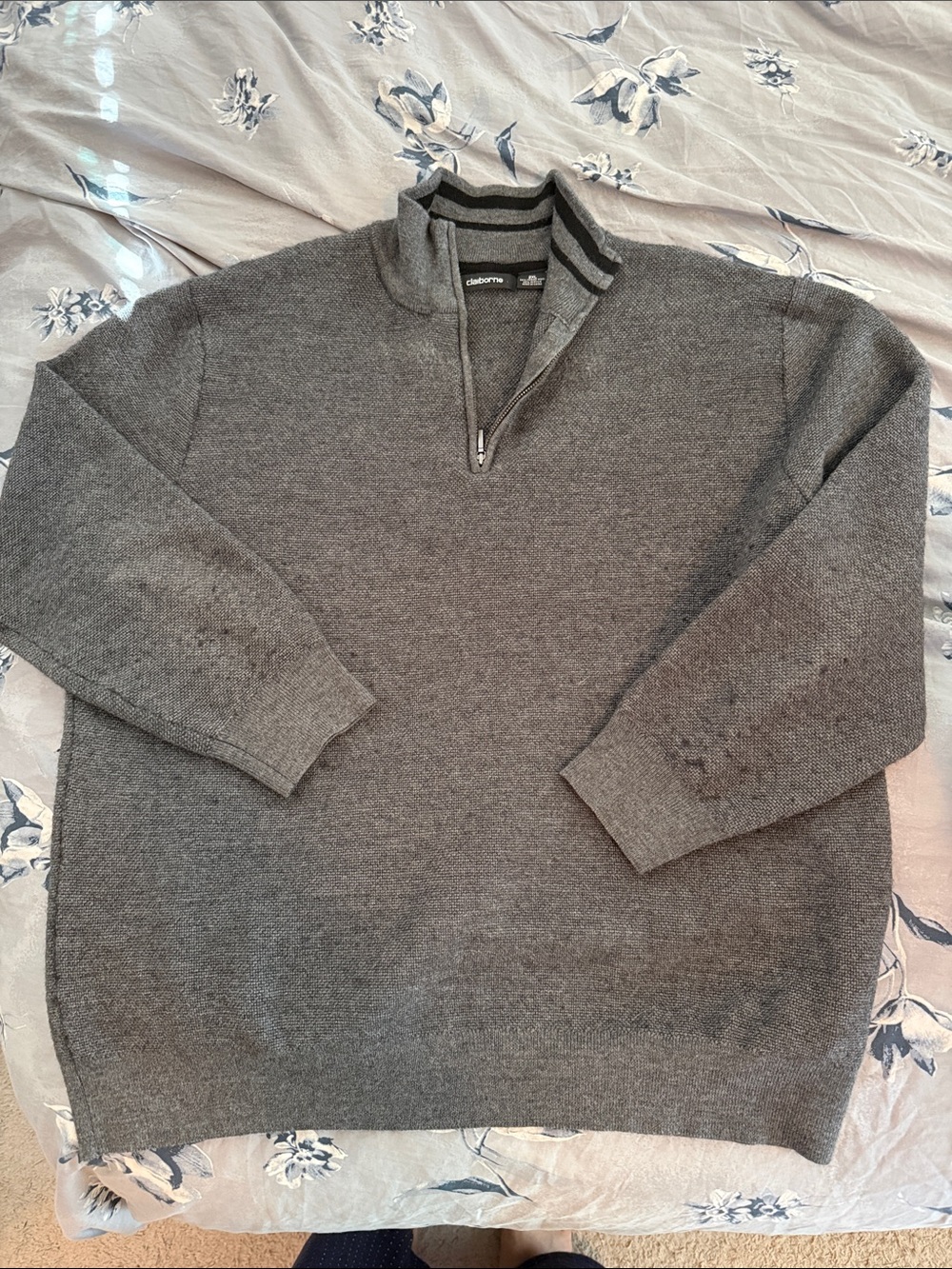 Claiborne Men's Charcoal Grey Quarter-Zip Sweater